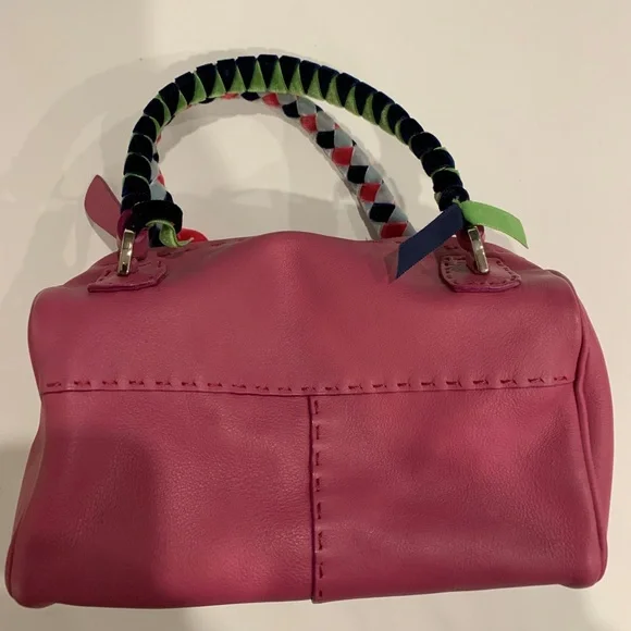 MALO designer mini handbag in bright pink with velvet woven straps - Picture 4 of 10